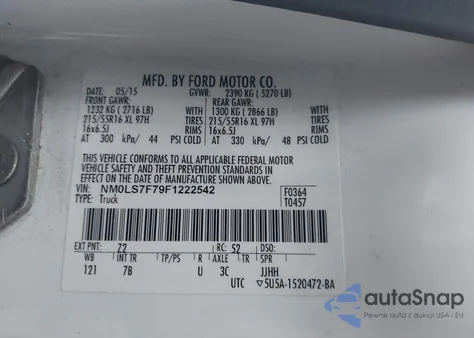 2015 Ford Transit Connect Xlt from USA, damaged, VIN NM0LS7F79F1222542